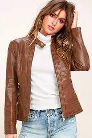 Lulus Lulus New Bae Brown Vegan Leather Moto Jacket Adorewe Com Womens Fashion Jackets Leather Jackets Women Leather Jacket