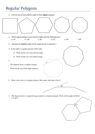 Find the area of each regular polygon. Ks4 Maths Angles In Regular Polygons Worksheet Teaching Resources