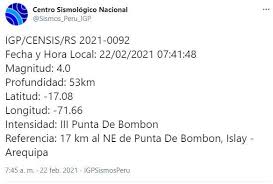 Así sintieron los capitalinos el sismo de esta mañ. Temblor Hoy En Arequipa Sismo De 4 0 Se Registro En Punta De Bombom La Manana Del Lunes 22 De Febrero