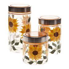 Kitchen canister sets are made in different shapes and sizes, as well as materials from ceramic to copper to glass. Walter Drake Glass Sunflower Canister Set Of 3