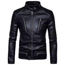 Men S Fashion Motorcycle Zipper Leather Jacket Lederbekleidung Wish Faux Leather Jacket Men Leather Jacket Men Leather Jacket