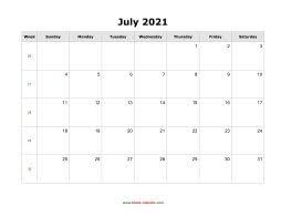 July 2021 appears to be the seventh month of the year in both the gregorian and julian calendars as well as the fourth of seven months to have 31 days length. July 2021 Blank Calendar Free Download Calendar Templates
