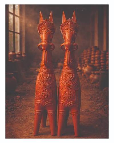 From raw clay to regal form 🐎 These authentic terracotta horse figures are handcrafted by master artisans from Bankura and Bishnupur, carrying a legacy that has stood the test of centuries. Every