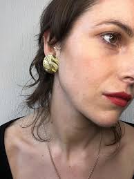Gold-tone 80s Round Abstract Clip-on Earrings