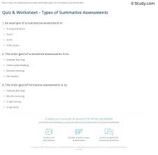Quiz Worksheet Types Of Summative Assessments Study Com