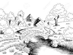 Black and white wolf illustration, the witcher, video games, the witcher 3: Bridge Graphic River Black White Landscape Sketch Illustration Royalty Free Cliparts Vectors And Stock Illustration Image 144630426