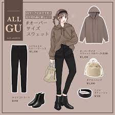 着痩せ も 楽カワ も叶う gu 黒スキニー ゆるスウェット が最強でした 黒 スキニー guファッション 女の子 おしゃれ イラスト