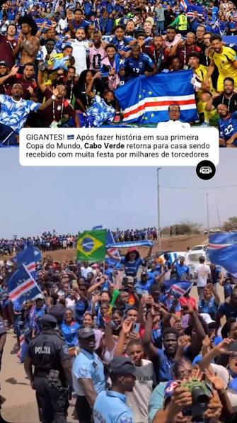 GIGANTES! 🇨🇻 Ap&oacute;s fazer hist&oacute;ria em sua primeira Copa do Mundo, Cabo  Verde retorna para casa onde &eacute; recebido com muita festa por milhares de  torcedores, A delega&ccedil;&atilde;o cabo-verdiana desembarcou neste ...