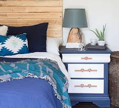 Kidskids navy blue campaign nightstand. Navy And White Nightstands With Copper Pipe Drawer Pulls