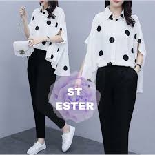 June 1, 2020 by bajukeluarga. Set Kekinian Polka Blouse Terbaru 2021 Baju Atasan Setelan Wanita Korea Murah Premium Dres Celana