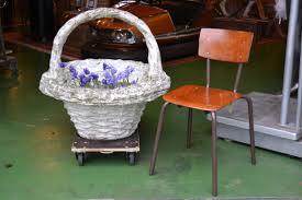Make an offer on a great item today! Vintage Concrete Garden Planter Basket With Handle Retro Station