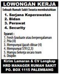 Lowongan kerja satpam / security terbaru juli 2021 temukan loker yang sesuai dengan lokasi, pendidikan dan minat anda. Lowongan Kerja Rumah Sakit Swasta Di Palembang Karir Palembang