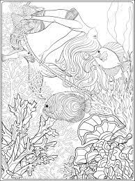 main sirene dessinee se balancer sur la corde dans le monde sous marin linen illustration en couleur anti stress livre a colorier pour les adultes et outline dessin de coloriage page clip art libres exemple personne