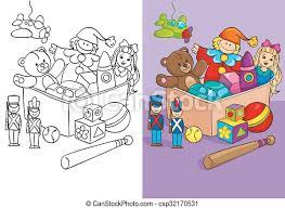 Today we are opening the disney toy story 4 imagine ink coloring book with the magic marker. Coloring Book Of Box With Different Toys Vector Illustration Of Box With Different Toys Balls Toy Soldiers Cars And Canstock