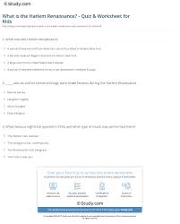 What Is The Harlem Renaissance Quiz Worksheet For Kids