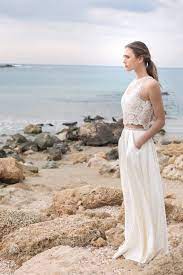 Elegant And 2 Piece Wedding Dress Halter Lace Crop Top And Full Circle Mat Satin Skirt With 2 Piece Wedding Dress Trendy Wedding Dresses Chic Wedding Dresses