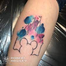 I started tattooing in 2008 and have literally been at it ever since. Watercolor Disney Castle Tattoo By Robert Hawley Orlando Fl Www Ascensiontattoo Com Instagram Disney Castle Tattoo Castle Tattoo Disney Watercolor Tattoo