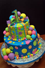 1st Birthday Cake For Baby Boy 1 Year With Name Bubbles And Balls 1st Birthday Request For Bright Colors That Matched Some Of This One Year Olds Favorite Toys Made Cake 1st Birthday Cakes Cake Decorating