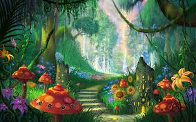 Archway in an enchanted fairy forest landscape, misty dark mood, can be used as background wall mural. Fairy Background Art Painting