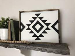 With This Black And White Aztec Print Sign You Can Add A Bit Of Rustic And Boho To Your Home Decor Black And White Aztec Wall Art Rustic Wall Art