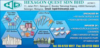 Hexagon quest sdn bhd pet bottles manufacturing companies specilizing in food & beverages bottles & containers, toiletries & cosmetic containers, chemicals containers with both standard and customized customers design. Hexagon Quest Sdn Bhd Plastics Products Finished Wholesaler Manufacturers In Selangor