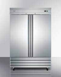 View display triple door upright freezer with glass doors refrigeration equipment. Summit Scff496 54 Inch Commercial Upright Freezer With Adjustable Cantilevered Shelves Self Closing Door Front Mounted Lock Digital Thermostat Frost Free Operation 304 Grade Stainless Steel Interior Light Commercially Approved And 100 Cfc Free