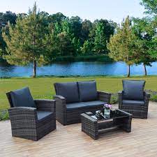 Rattan Garden 4 Seater Set Grey Black Brown Weave Sofa Patio Armchair Table Ebay Rattan Garden Furniture Grey Rattan Garden Furniture Rattan Effect Garden Furniture