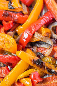 Roasted Peppers And Onions Red Bell Pepper Orange Bell Pepper Yellow Bell Pepper Onion Avocado Oil Might S Stuffed Peppers Pepper Dish Vegan Side Dishes