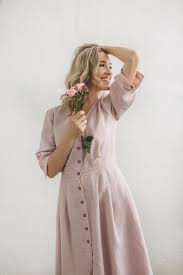 Wedding Guest Dress Linen Dress Linen Clothing Button Down Dress Wedding Linen Dress Flax Clothing Linen Shirt Dress Vintage Dress Dusty Rose Dress Linen Clothes Linen Dresses