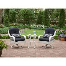 Better Homes And Gardens Azalea Ridge 3 Piece Woven Bistro Set White Seats 2 Walmart Com Outdoor Bistro Set Outdoor Patio Furniture Sets Bistro Set