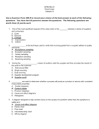 Opm160 01 Final Exam Version A