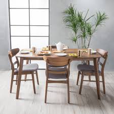 Noble House Lydia Natural Walnut Wood Dark Grey 5 Piece Dining Set Walmart Com Solid Wood Dining Set Dining Room Sets Rectangle Dining Set
