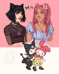 Luxjii On Instagram Kuromi And My Melody Drawing This One Felt So Much Easier I Think Hello Kitty Characters Hello Kitty My Melody Cute Cartoon Characters