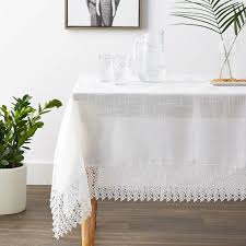 Check spelling or type a new query. Violet Linen Lisbon Modern Embroidered Runner Design Macrame Lace Border Polyester White 52 Inch By 70 Inch Seats 4 To 6 Pepole Rectangle Tablecloths Wayfair