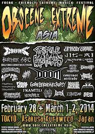 Two serial killers go on a murdering rampage as one films the outcome from behind a video camera. Obscene Extreme 2014 28 02 2014 3 Days Tokyo Japan Concerts Metal Calendar