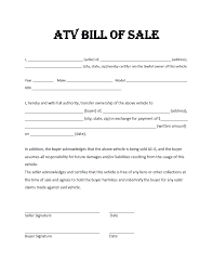 Atv Bill Of Sale Bill Of Sale Template Atv Bills