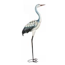 Rosecliff Heights Bray Standing Metal Blue Heron Statue Black And White Zen Garden Design Garden Statues