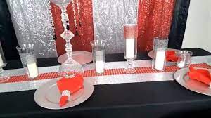 Christmas background with black contour cartoon santa claus and holiday decorations. Diy Glam Red Black Silver Table Setting Glam Decorations Red Black And Silver Wedding Decoration Youtube