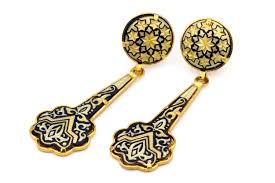 Black And Gold Jewelry From Spain Black And Gold Earrings Damascene Earrings Post Dangle Earrings Vintage 50s Spanish Toledo Jewelry Enamel Jewelry Gold Plated Earrings Enamel Jewelry Gold Plated Earrings Gold Earrings