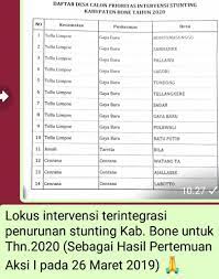 Salah satu penyebab utama stunting adalah asupan makanan dan gizi yang kurang pada anak. Lokus Intervensi Terintegrasi Penurunan Stunting Kabupaten Bone Tahun 2020 Website Resmi Pemerintah Kabupaten Bone