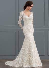 These trumpet wedding dresses look very noble and dignified, which raises the level of. Trumpet Mermaid V Neck Sweep Train Lace Wedding Dress 002127261 Jj S House