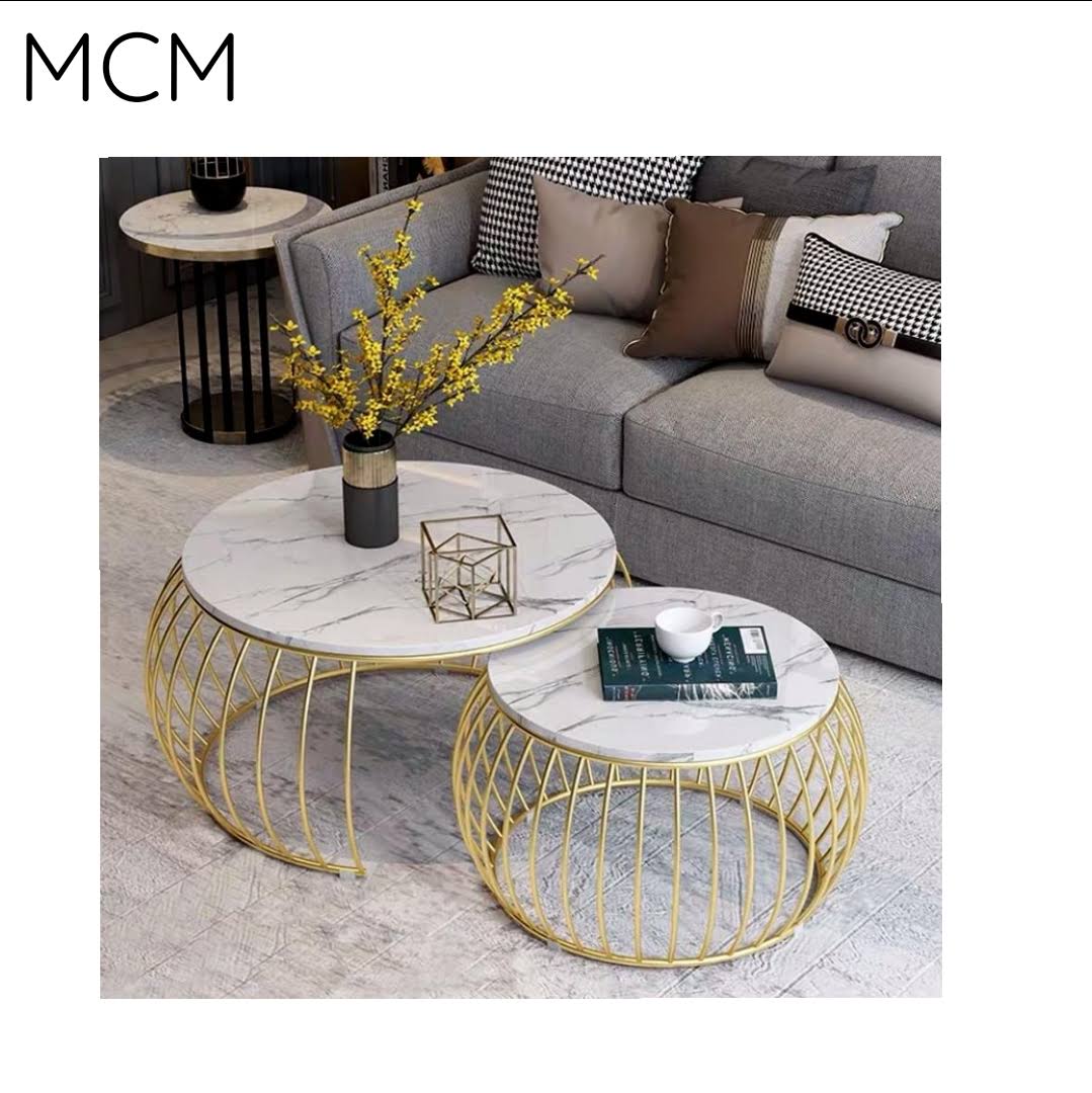 Gold Strips Of Wood Marble Wood Design Coffee Table product image