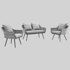 Outdoor wicker rocking chairs, swinging rattan chairs, outdoor wicker furniture sets, and much more! Endeavor 3pc Outdoor Patio Wicker Rattan Loveseat Armchair Set Gray Modway Target