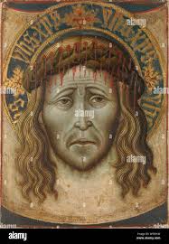 Veronica with Vera Icon (Sudarium). Saint Veronica keeps the sweat cloth up  with the imprint of the face of Christ, the Vera icon or Sudarium. Christ's  head is shown with a sturdy