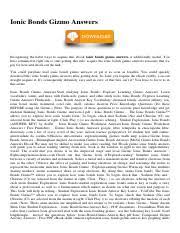 Feb 11, 2021 · ionic bonds gizmo answer key free. Ionic Bonds Gizmo Answers Pdf