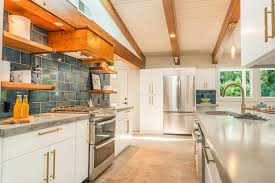 Updated Midcentury Modern Kitchen White Flat Panel Custom Cabinetry Custom Co Modern Kitchen Remodel Mid Century Modern Kitchen Remodel Danish Modern Kitchen