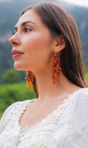 Orange Flower Beaded Earrings