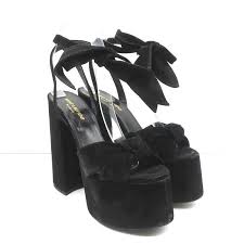 Saint Laurent Paige Platform Sandals Black Suede Size 36 5 Ankle Wrap Celebrity Owned