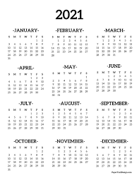 Download and customize the 2021 monthly calendar templates in many formats, including word, xls / xlsx, and pdf. Calendar 2021 Printable One Page Paper Trail Design