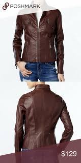 Jou Jou Juniors Faux Leather Brown Moto Jacket Xs Leather Jacket Sweater Jacket Jackets